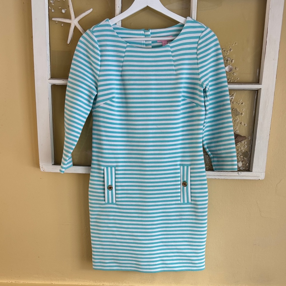 Lilly Pulitzer Striped turq Blue and White Dress sz small